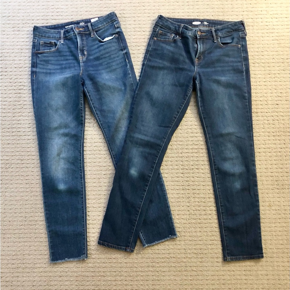 TWO Pairs Old Navy Power Slim Straight Jeans, Women’s size 2, Mid and High Rise